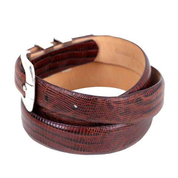 ITALIAN BROWN CALFSKIN SNAKE PRINT 1 1/8"Wd CASUAL DRESS MEN'S BELT Sz 40 (I22 - Picture 3 of 12